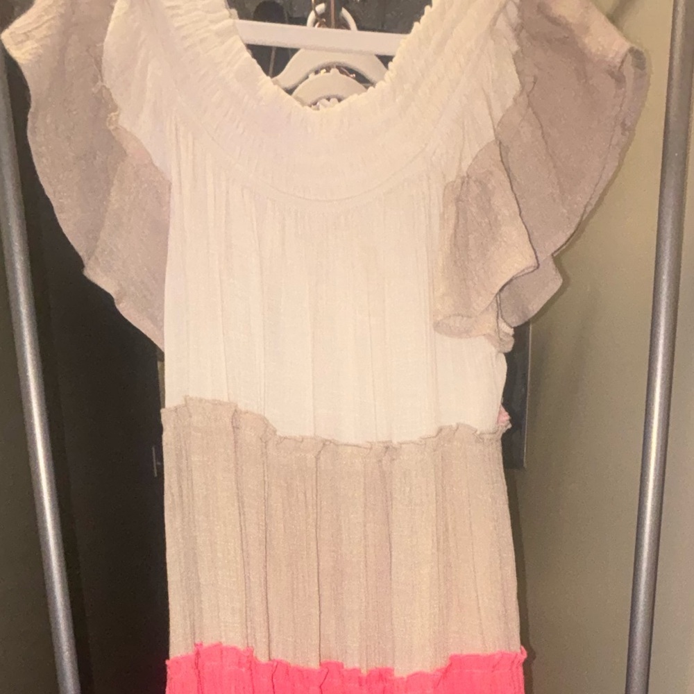 Umgee Cream and Pink Color Block Maxi Dress